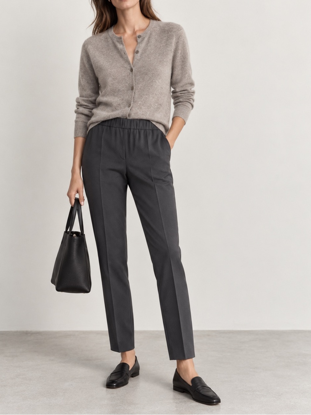 Brunello Cucinelli Elastic Waist Cigarette Pants in Gray Size 8